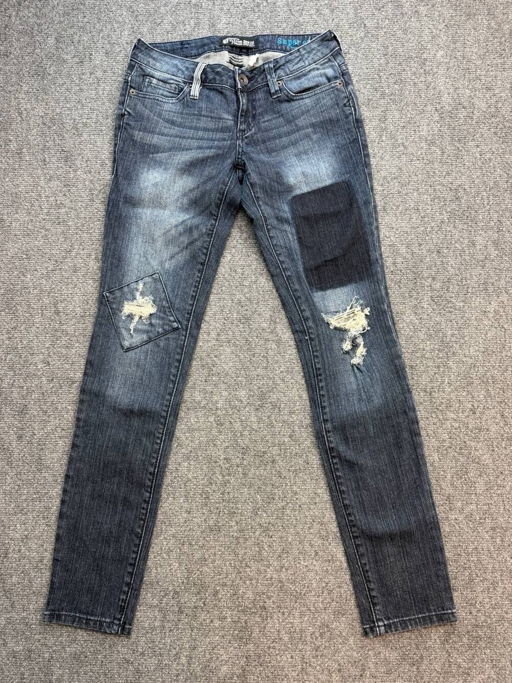 Volcom Super Skinny Juniors Blue Jeans Size 1 Waist 25 Distressed Patched